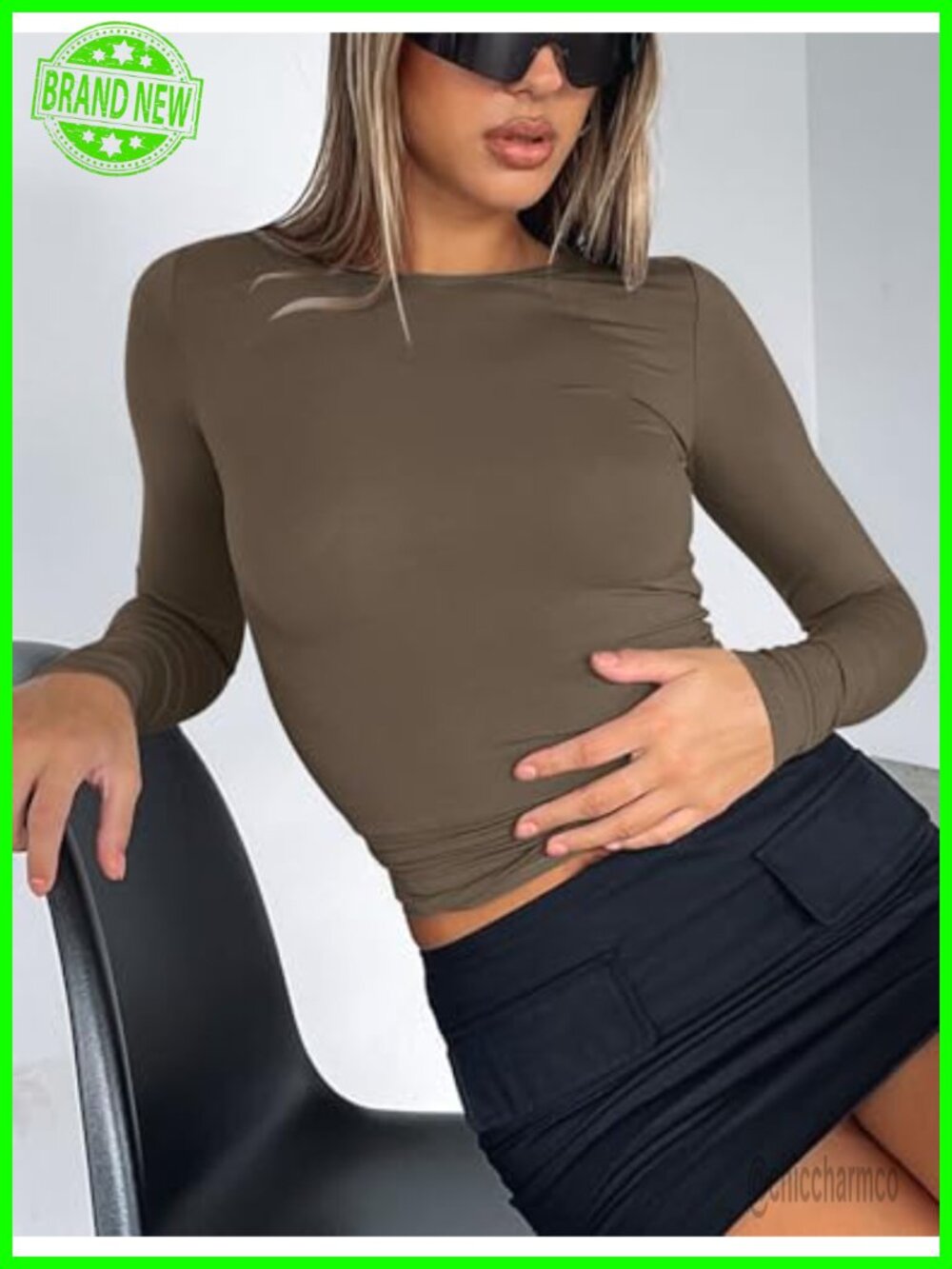 Long Sleeve Crop Top 2 Pack Fall Going Out Outfits Cute Tight Basic Tees Shirt - Picture 4 of 7
